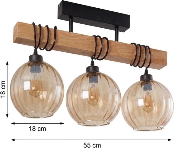 Brilagi - Lustră aplicată WOOD GLASS 3xE27/60W/230V pin/negru/maro fumuriu