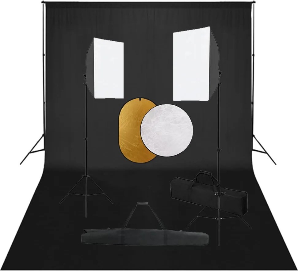 vidaXL Set studio foto cu lumini softbox, fundal și reflector