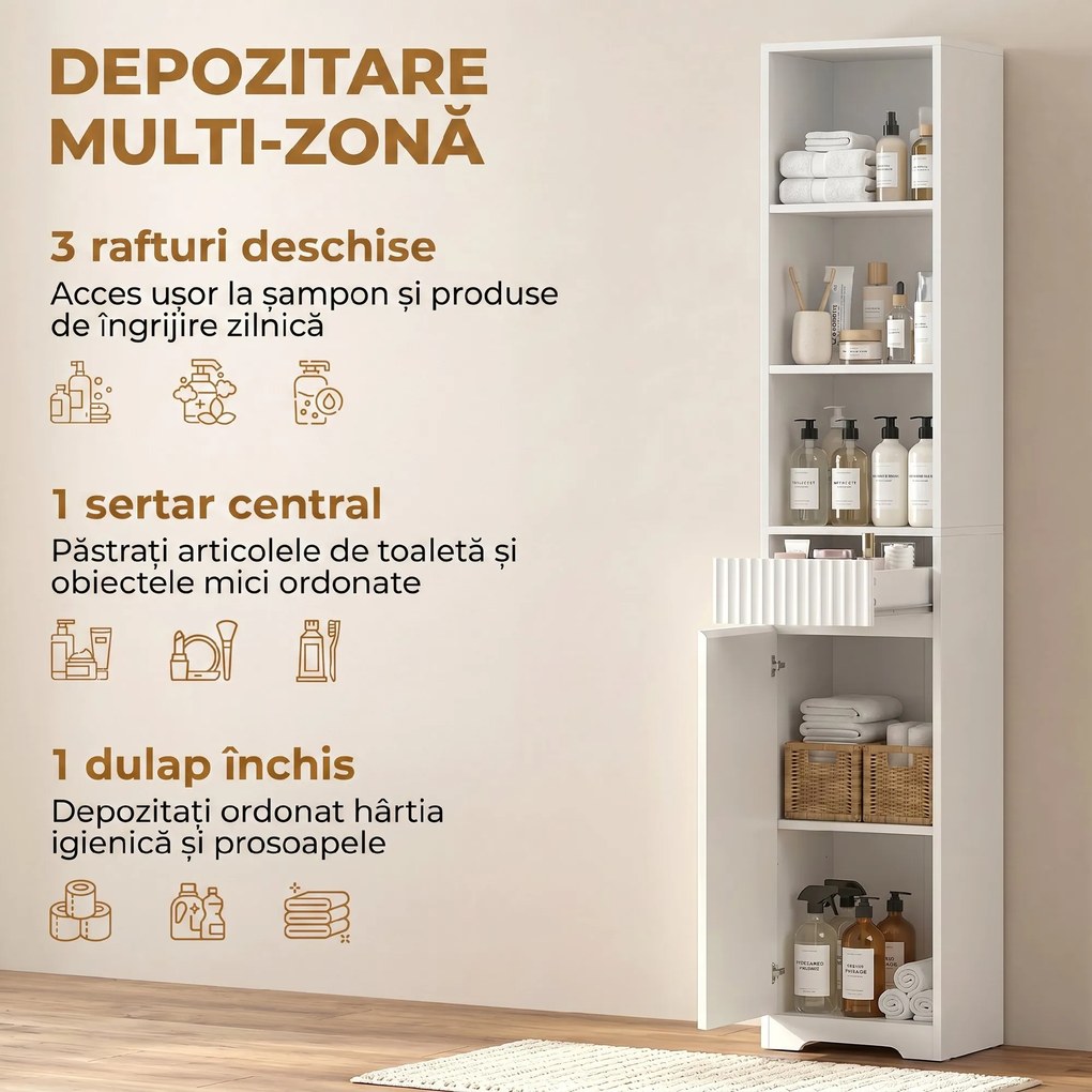 HOMCOM Dulap de Baie Înalt, Dulap Independent cu Raft Reglabil | Aosom Romania