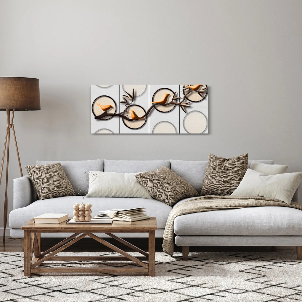 Tablou artistic - Păsărele pe creangă (120x50 cm)