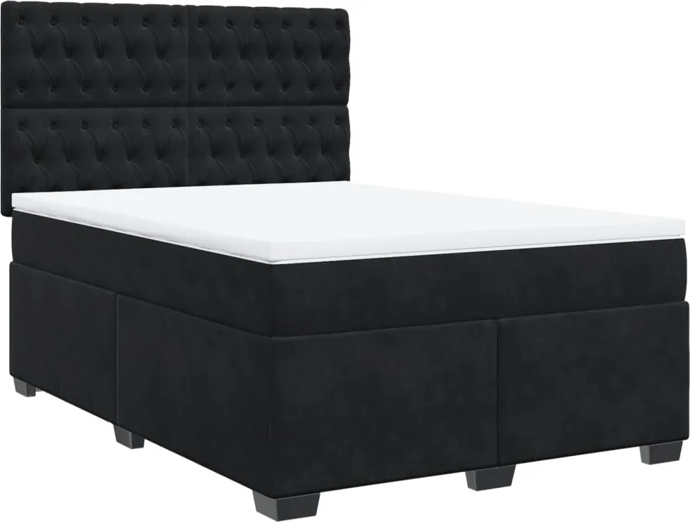 vidaXL Pat box spring cu saltea, negru, 140x190 cm, catifea
