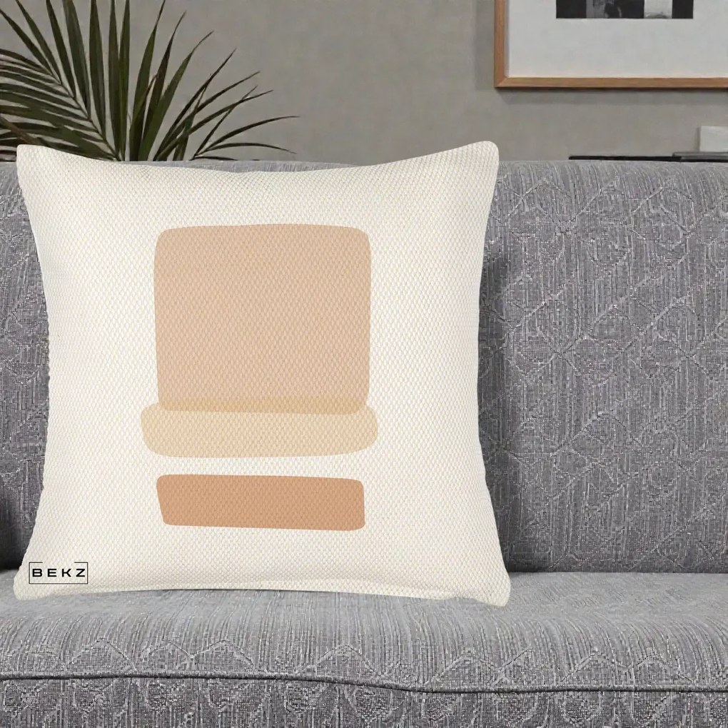 Perna Decorativa Abstract Forme Bej Poudre, 40x40 cm, Crem Reliefat, Husa Detasabila, Perna Inclusa, BEKZ®
