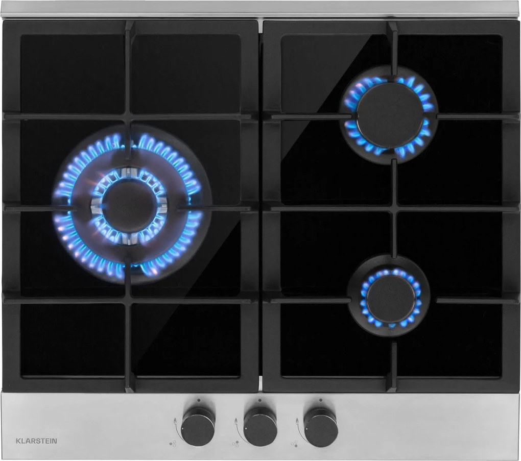 Klarstein Alchemist 3, plită pe gaz, 3 arzătoare din aluminiu, sticlă ceramică