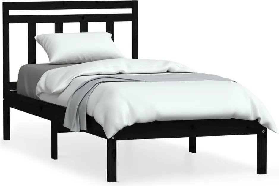 vidaXL Cadru de pat, negru, 100x200 cm, lemn masiv de pin
