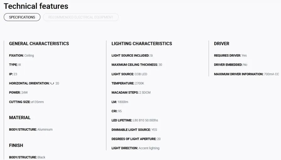 Spot LED incastrabil MINI-OPTIC Black downlight LED CRI95 17/24W 2700K 20° 1810/2470 lm