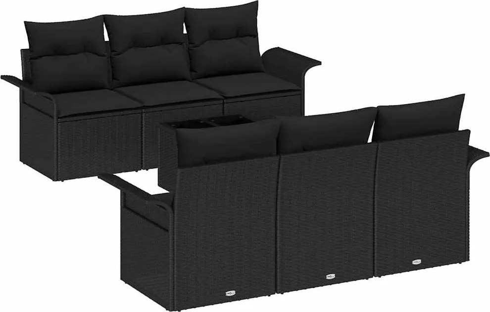 vidaXL Set de canapele pentru grădină cu pernă 7 pcs Negru poliratan