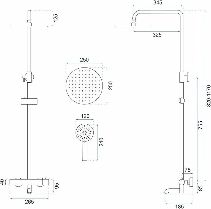 Coloana de dus cu termostat REA Lungo cupru periat
