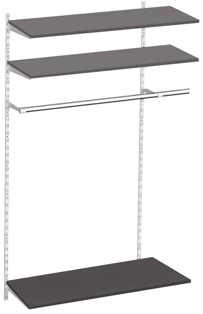 Raft depozitare suspendabil cu 3 polite si bara de haine, Metal/PAL Alb/Wenge, 80x30x200 cm