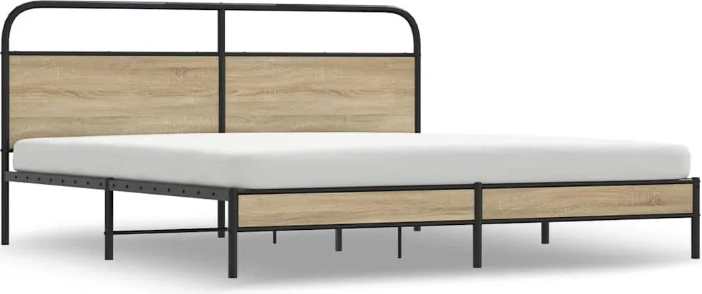 vidaXL Cadru de pat metalic fără saltea, stejar fumuriu, 193x203 cm