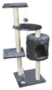 Ansamblu de joaca pentru pisici, cu platforme si soricel, gri si bej, 40x40x110 cm, Malatec