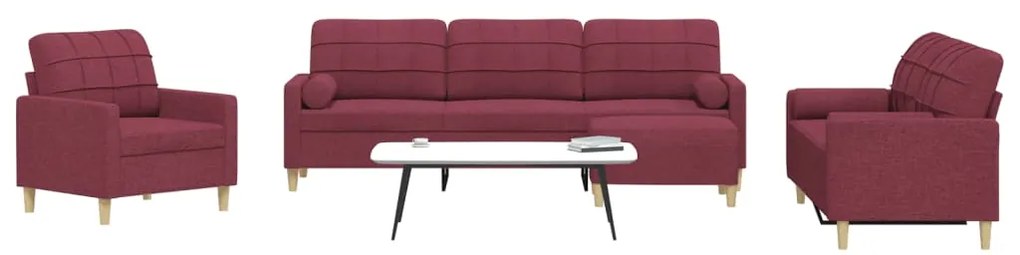 vidaXL Set canapele cu taburet și perne, 4 piese, roșu vin, textil