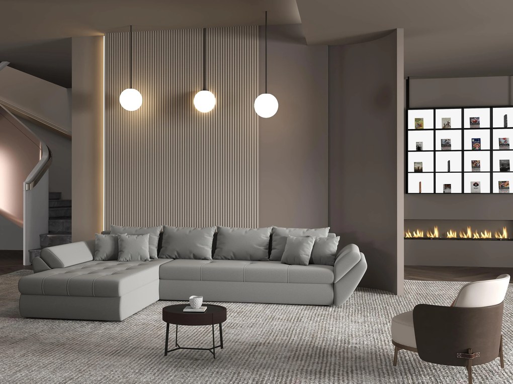 Colțar extensibil dumonde cu ladă de depozitare si sezut confortabil din spuma high-density, Loana XL Royal Gri 335x185 cm