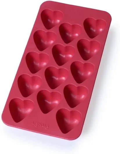 Formă din silicon pentru gheață Lékué Heart, 24 cuburi, roșu