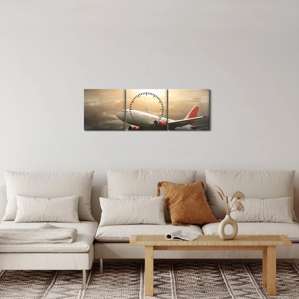 Tablou - Avion în nori (cu ceas) (90x30 cm)