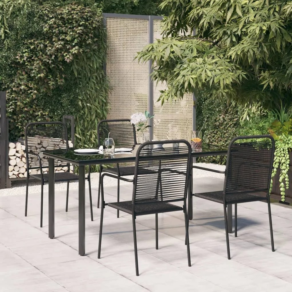 vidaXL Set de masă grădină, 5 piese, frânghie neagră din bumbac &amp; oțel