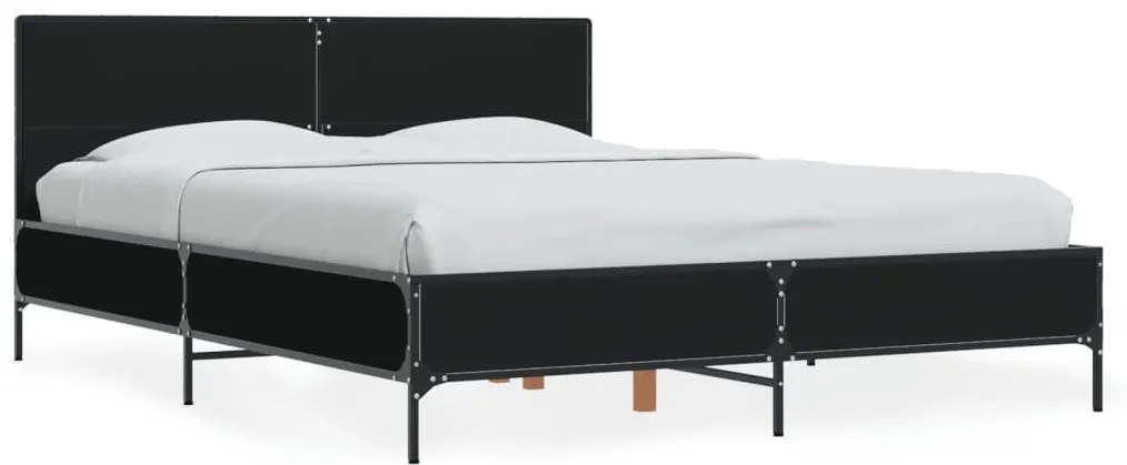 3280022 vidaXL Cadru de pat, negru, 120x190 cm, lemn prelucrat și metal