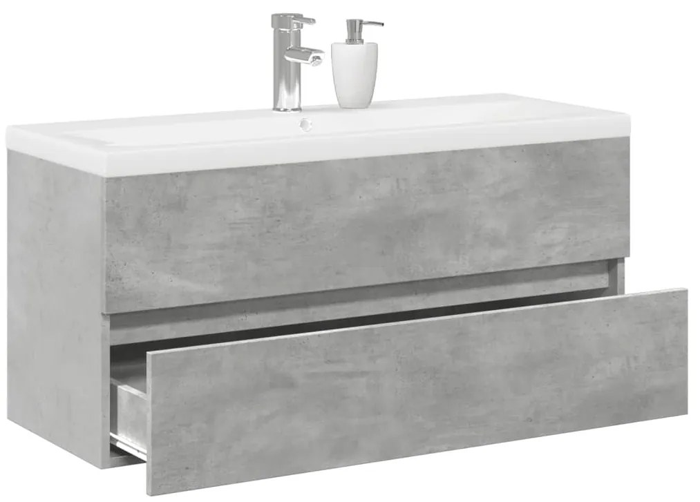 vidaXL Set mobilier de baie, 2 piese, gri beton, lemn compozit