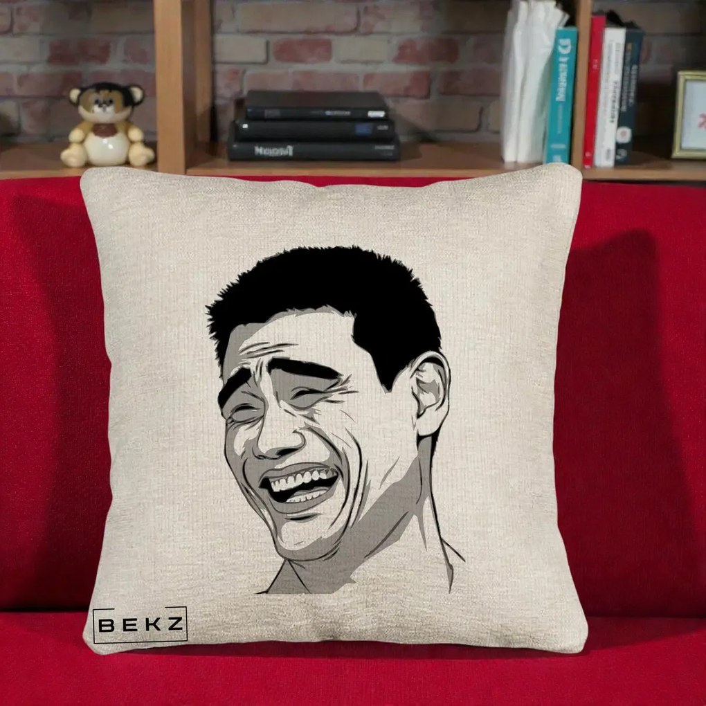 Perna Decorativa Yao Ming Meme, 40x40 cm, Bej Canapea, Husa Detasabila, Perna Inclusa, BEKZ®
