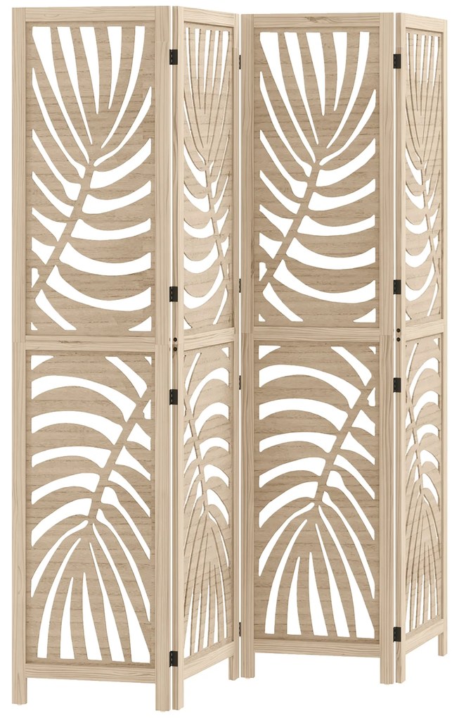 HOMCOM Paravan interior din lemn 4 panouri 160 x 170 cm, pliabil și portabil, model frunză, design detașabil, lemn natural | Aosom Romania