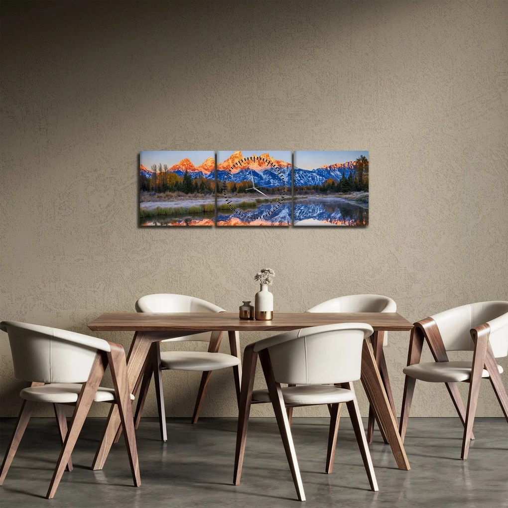 Tablou cu vârfuri de munți înzăpezăți (cu ceas) (90x30 cm)