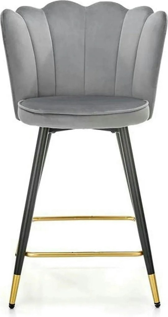 Scaun bar H106, gri/negru, stofa catifelata/otel, 55x58x96 cm