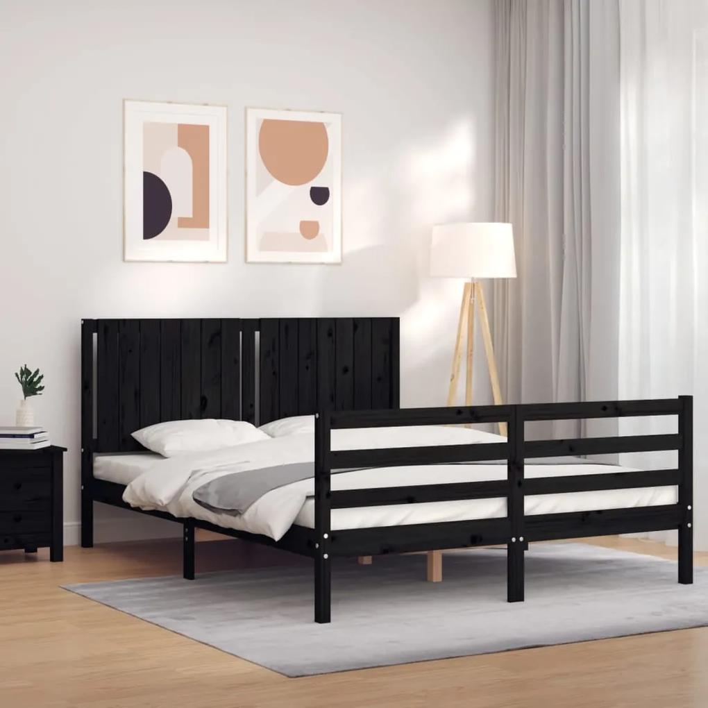3194780 vidaXL Cadru de pat cu tăblie, negru, 160x200 cm, lemn masiv