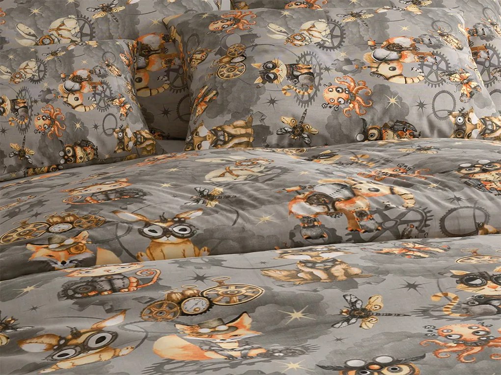 Lenjerie de pat din bumbac pentru copii STEAM DREAMS gri Dimensiune lenjerie de pat: 70 x 90 cm | 140 x 200 cm