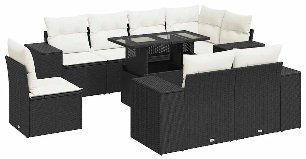 3326817 vidaXL Set mobilier de grădină cu perne, 9 piese, negru, poliratan