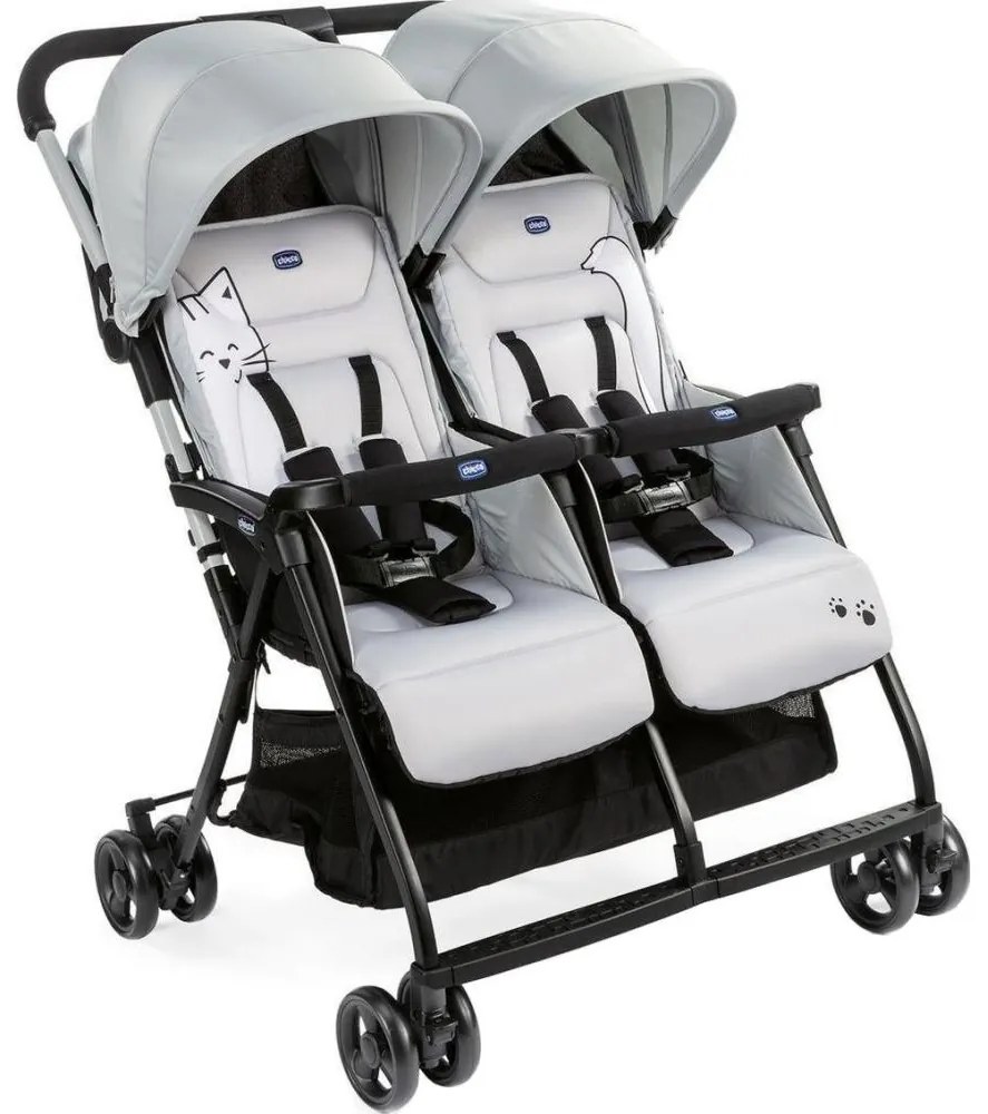 Cărucior de copii pentru gemeni Chicco OHLALA TWIN Silver Cat argintiu