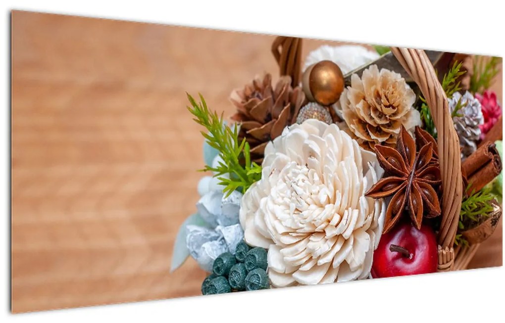 Tablou cu coș din nuiele (120x50 cm)