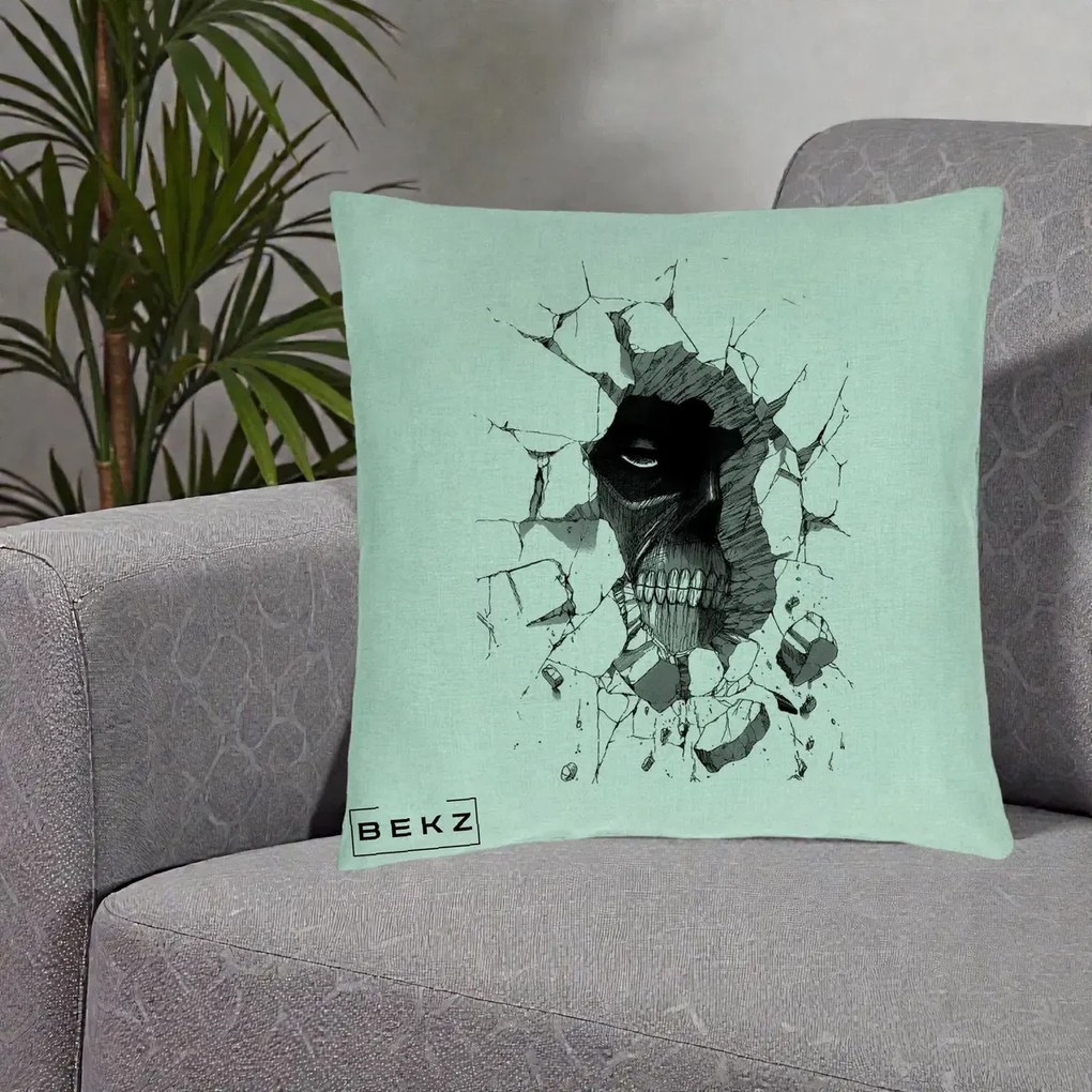 Perna Personalizata Attack on Titan Titan Crapand Zidul, 40x40 cm, Verde Menta, Husa Detasabila, Perna Inclusa, BEKZ®