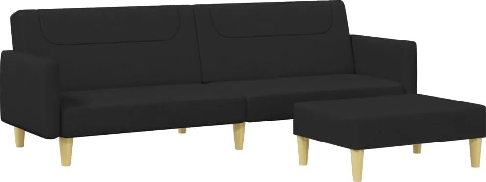 vidaXL Canapea extensibilă cu taburet, 2 locuri, negru, textil