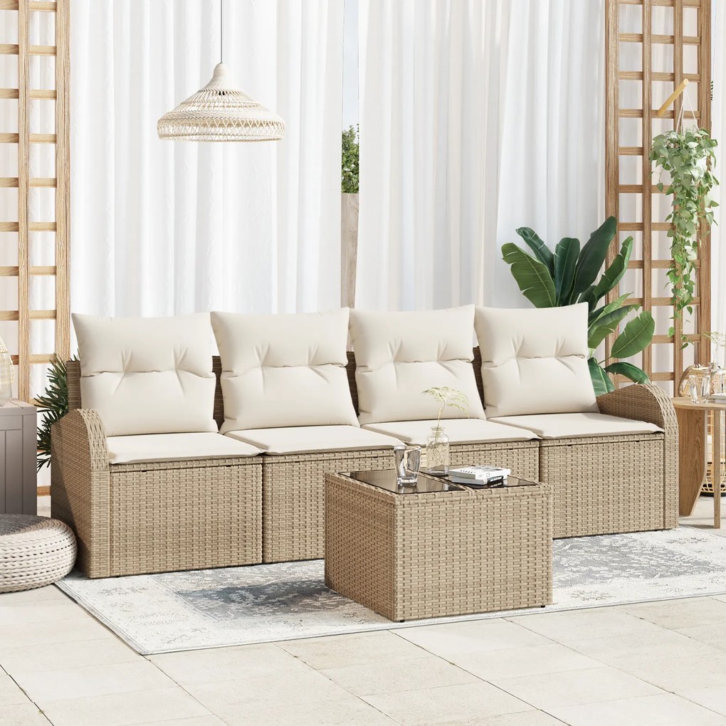 vidaXL Set de canapele pentru grădină 5 pcs Bej 55 x 55 x 37 cm