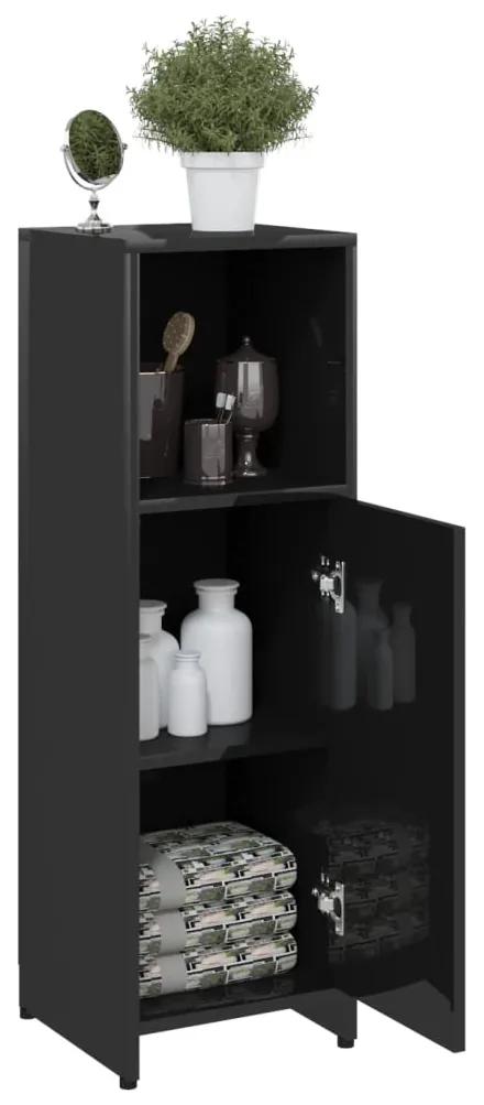 Dulap de baie, negru extralucios, 30 x 30 x 95 cm, PAL negru foarte lucios, 1