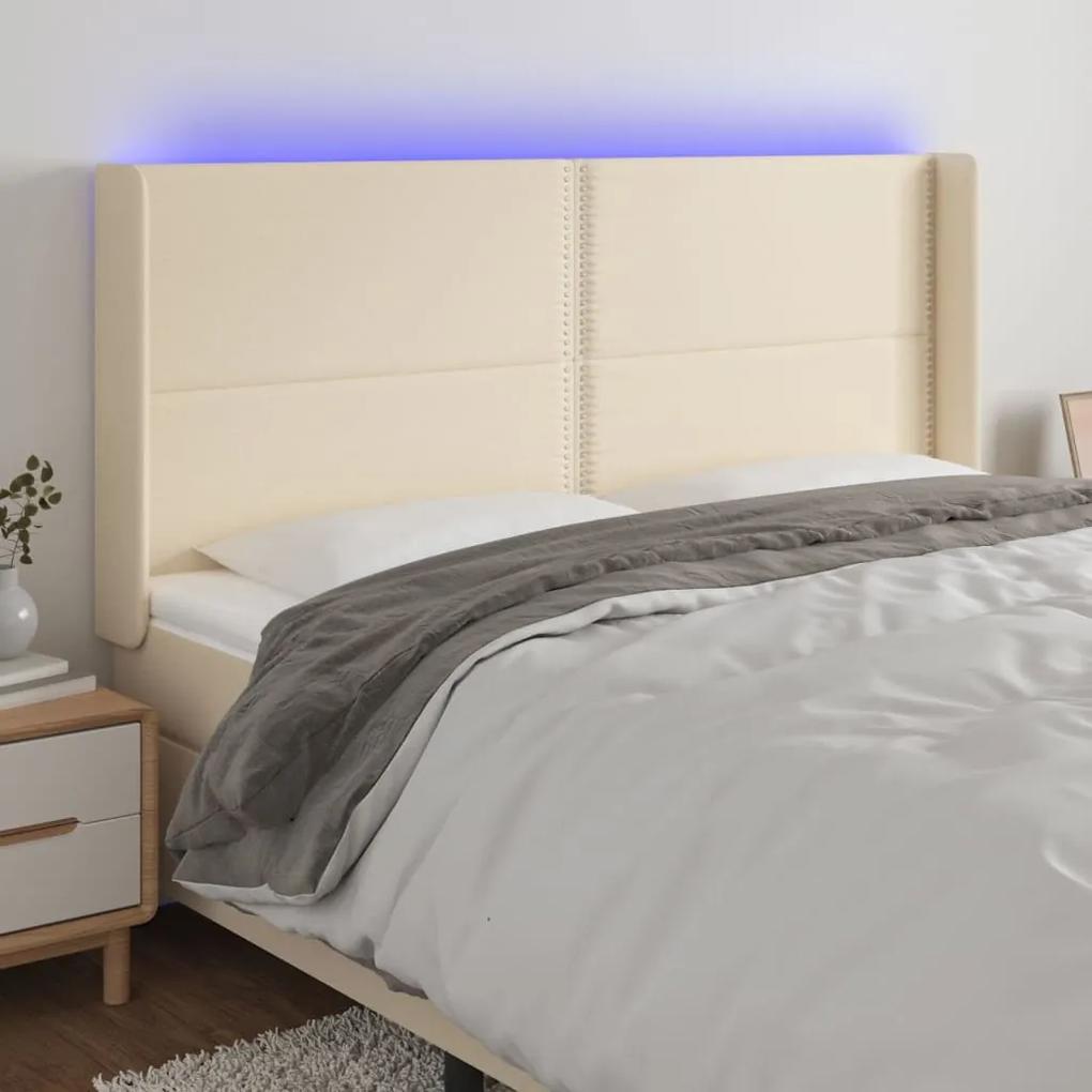 3123935 vidaXL Tăblie de pat cu LED, crem, 203x16x118/128 cm, textil