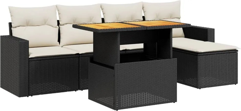 vidaXL Set mobilier de grădină cu perne, 6 piese, negru, poliratan