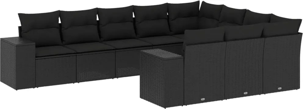vidaXL Set canapele de grădină cu perne, 10 piese, negru, poliratan