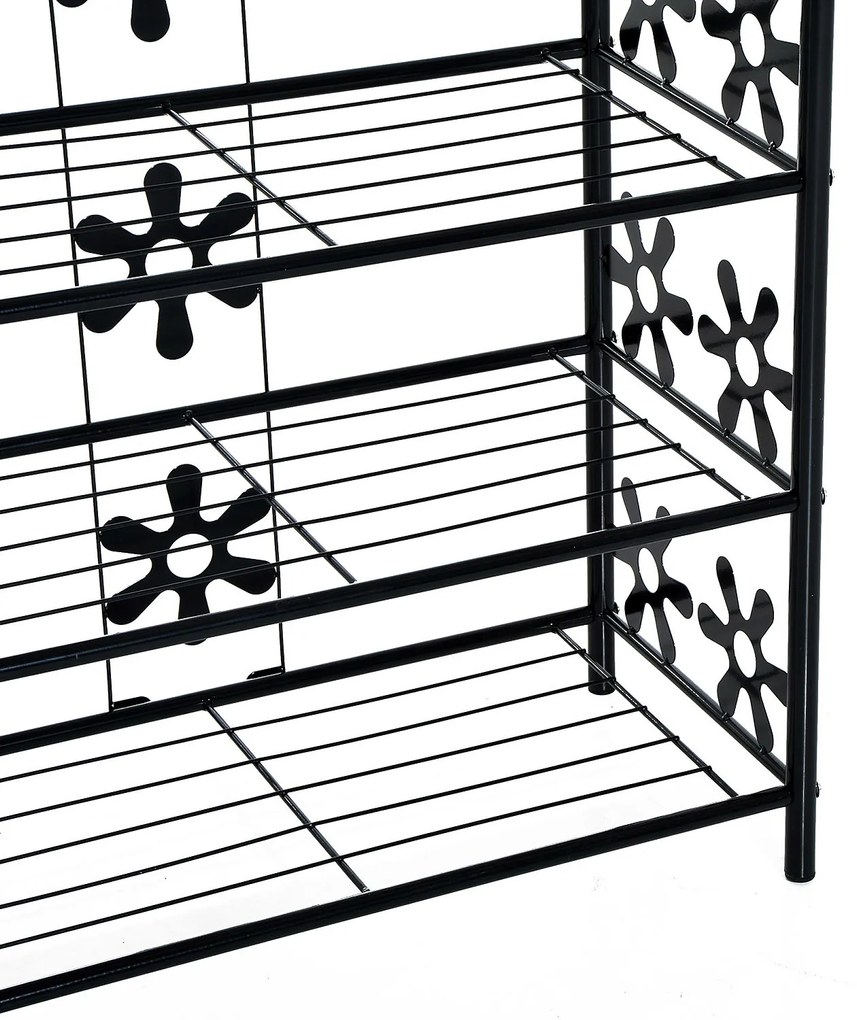 HOMCOM Raft pentru pantofi, raft pentru plante, suport flori, etajeră, suport, 4 niveluri, metal, 59,5 x 30 x 92 cm, Negru | Aosom Romania