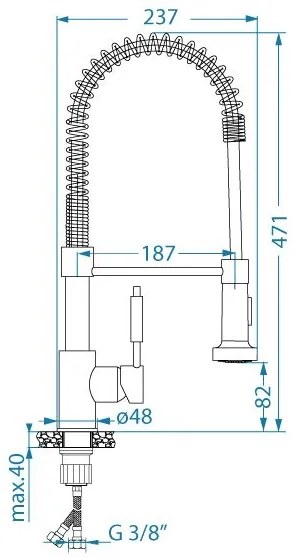 Baterie de chiuvetă cu pipă flexibilă și cap de duș ALVEUS 1150887 URBAN 47,1 cm