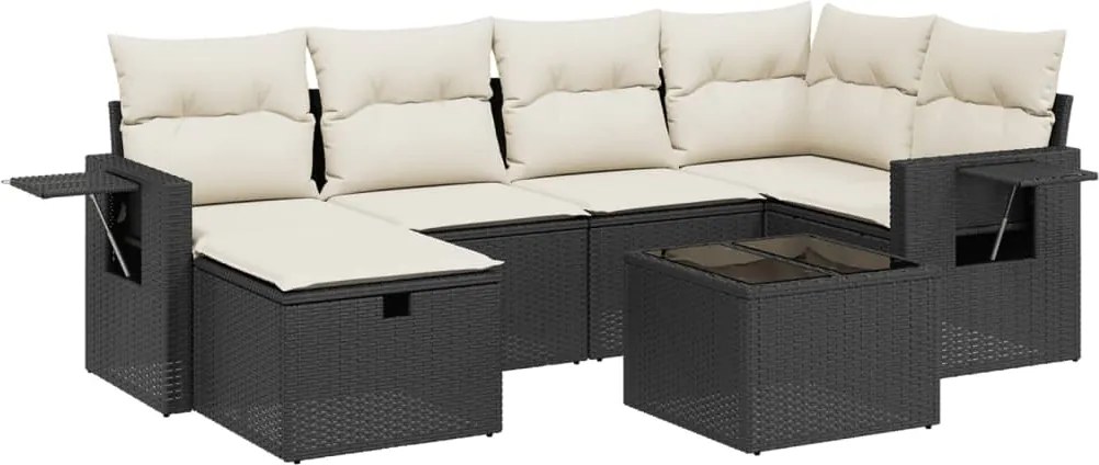 vidaXL Set canapele de grădină cu perne, 7 piese, negru, poliratan