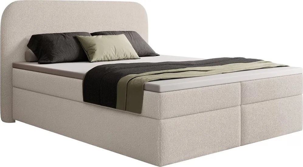 Pat boxspring cu ladă de depozitare Eleris 160x200 - bouclé bej Quelle 03