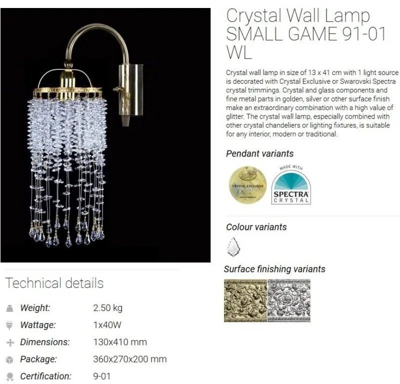 Aplica de perete Cristal Bohemia Exclusive SMALL GAME 91-01 WL CE