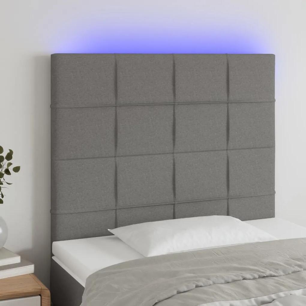 3122415 vidaXL Tăblie de pat cu LED, gri închis, 100x5x118/128 cm, textil