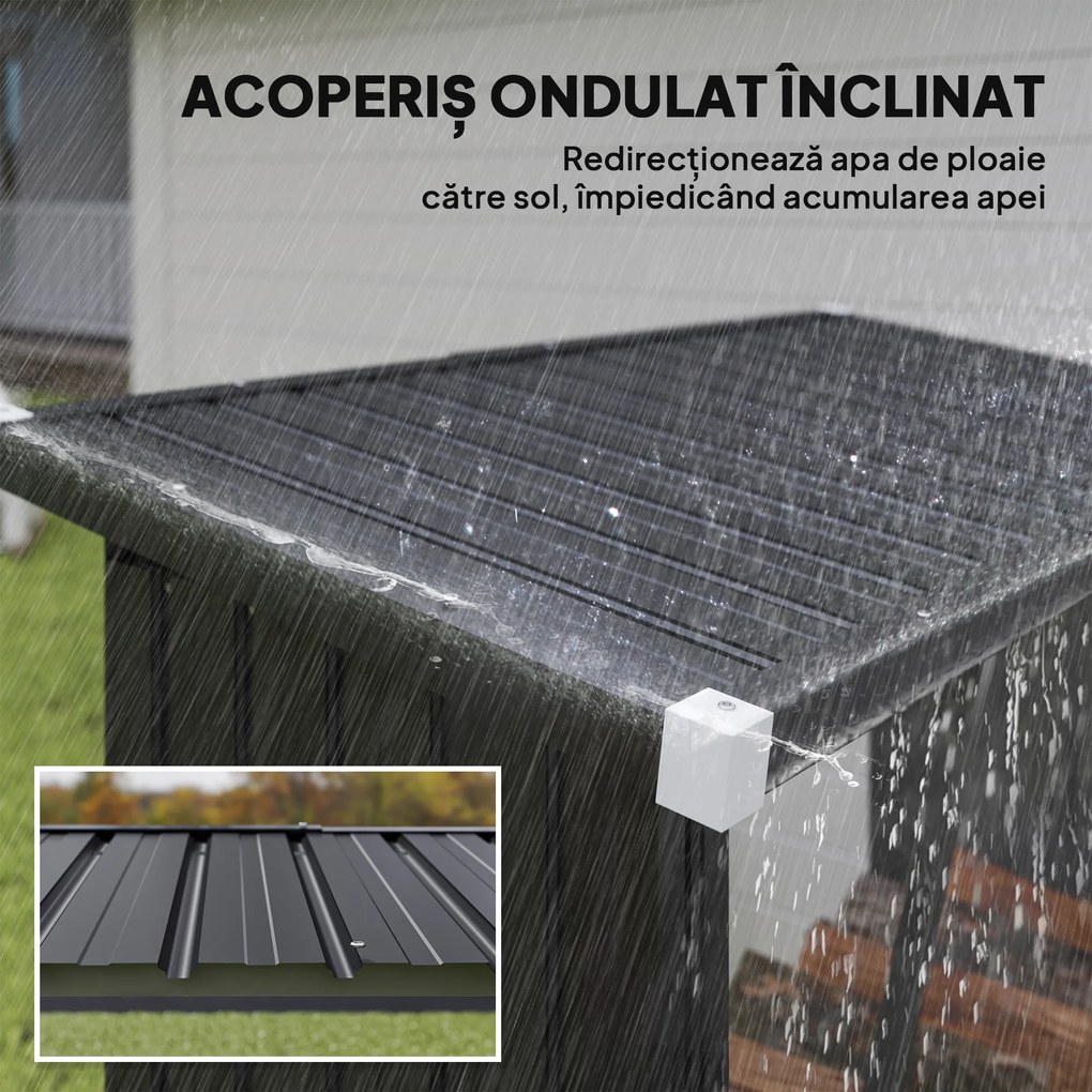 Outsunny Adăpost pentru Lemne din Oțel cu Bază Ridicată și Acoperiș Inclinat Gri | Aosom Romania