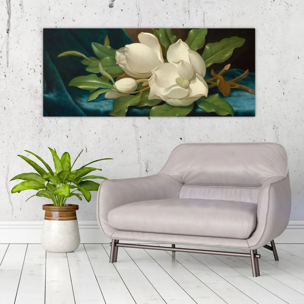 Tablou - Martin Johnson Heade, Giant Magnolias on a Blue Velvet Cloth, reproducere (120x50 cm)