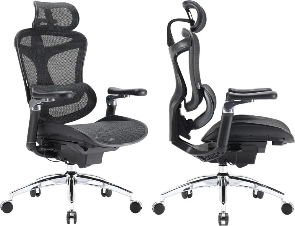 Scaun Ergonomic SIHOO Doro C300 Pro M101, Suport Lombar Adaptiv Inteligent, Spătar Reglabil pe Înălțime, Tetieră 3D, Cotiere 6D PU, Șezut Glisant, Reclinare 135°, Mesh, Negru