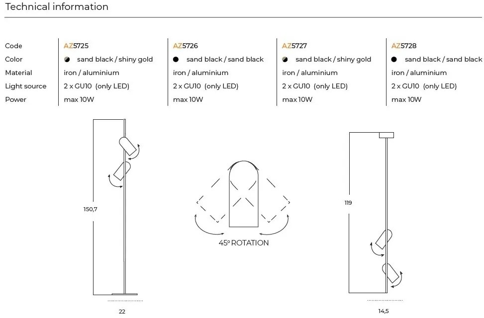 Lampadar modern stil minimalist VIVI 2 negru/auriu