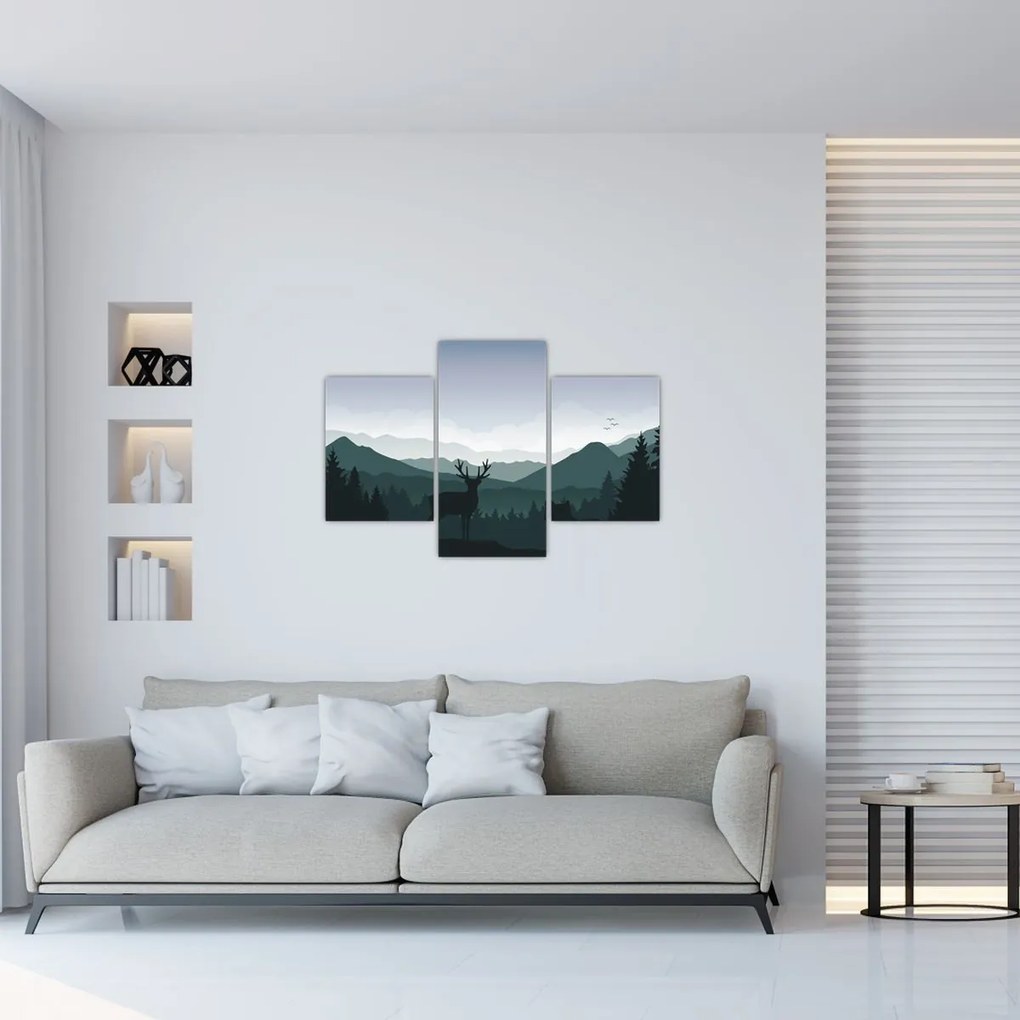 Tablou - Cerb cu lup pe stânci (90x60 cm)