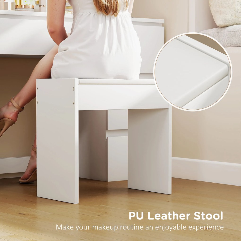 HOMCOM Masă de Machiaj cu Oglindă, 8 Lumini LED, Scaun și 7 Sertare Alb | Aosom Romania