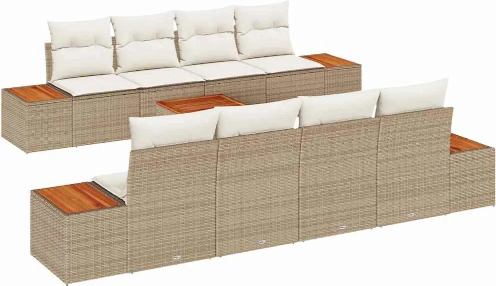 vidaXL Set de canapele pentru grădină cu pernă 9 pcs Bej Rattan poli